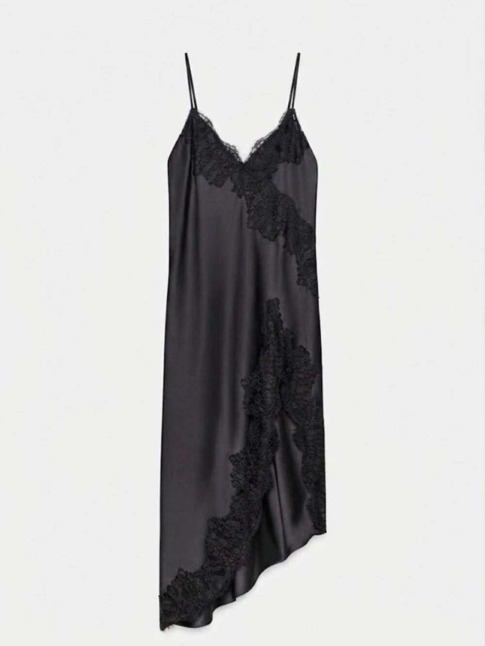 Zara Woman Collection Satin Effect and Lace Dress in Black Medium NWT